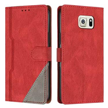 Imagem de Hee Hee Smile Capa tipo carteira com alça de pulso para Samsung Galaxy S6 Edge Premium PU Bolsa magnética de couro com zíper bolso com compartimentos para cartão vermelho