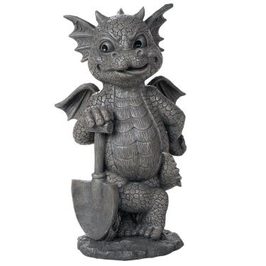 Imagem de Pacific Giftware Garden Dragon Green Thumb Gardener Dragon Decorative Garden Accent Sculpture Stone Finish 10 Inch Tall