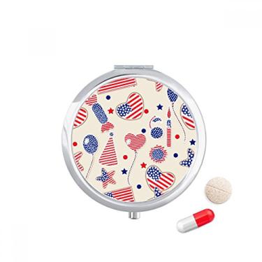 Imagem de Caixa de comprimidos com balão dos EUA, bandeira de coração e estrelas, porta-comprimidos, recipiente para armazenamento de medicamentos