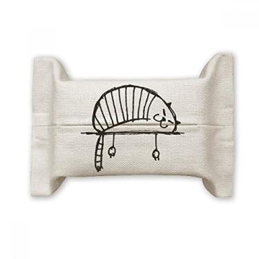 Imagem de Lazy Stripe Cat Lying Line Suporte de capa de papel para lenços faciais Saco de linho de algodão