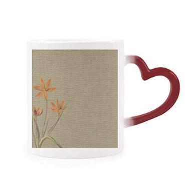 Imagem de Caneca de linho orquídea bordada com design tradicional sensível ao calor Caneca vermelha muda de cor grés copo