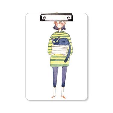Imagem de Miaoji Pintura Gato Meganekko Menina Prancheta Pasta Bloco de Escrita Placa de Suporte A4