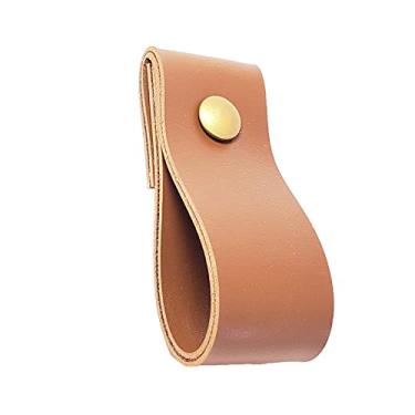 Imagem de Puxador Dobi Parafuso - Textura de Couro Marrom - Parafuso Dourado