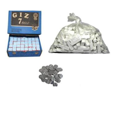 Imagem de Kit 1 Kg Giz Branco + 144 Azul + 100 Ficha Fa Mesa Bar Sinuca