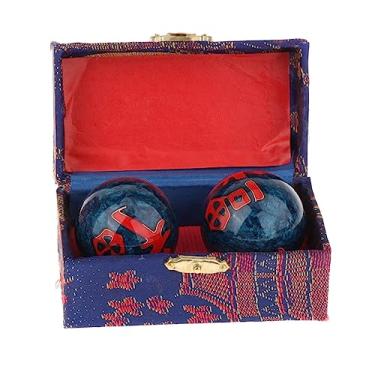 Imagem de Vaveren 2 peças bolas de massagem para as mãos bolas de baoding com caixa de armazenamento duráveis suaves bolas de handebol chinesas para crianças pais de, Fu Palavra Azul