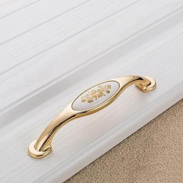 Imagem de Puxador de cerâmica com flor de ouro, armário simples, maçaneta da porta, puxador antigo, ferragem, 737,128 MM GP