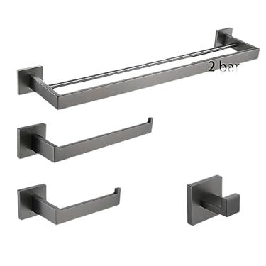 Imagem de Armário de banheiro de aço inoxidável Gunmetal Toalheiro Suporte para papel higiênico, Escova higiênica, Gancho para roupão Suporte para barra de toalha cinza inoxidável, kit de 60 cm 2 barras 4 peças