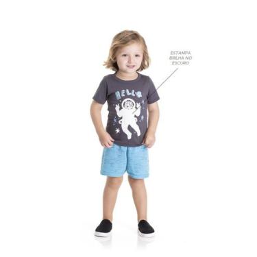 Imagem de Conjunto Infantil Menino Brilha Escuro Camiseta Chumbo E Bermuda Azul