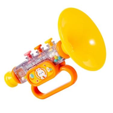 Imagem de Milageto Brinquedos de trompete soprando, brinquedo clássico, presentes musicais de aniversário, brinquedo de viagem para bebês, lembrancinhas de festa, apito, amarelo
