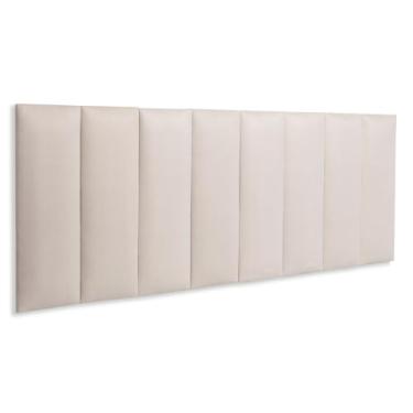 Imagem de Cabeceira Queen Estofada de Colar na Parede Kit 8 Placas Modelo Reta - SUEDE Creme/Off White