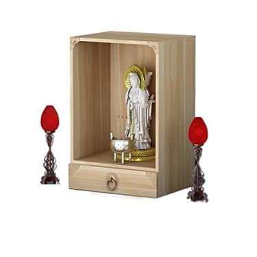 Imagem de Gabinete de nicho de altar budista chinês, deus da riqueza, Avalokitesvara Bodhisattva Armário de Buda com plataforma de oferta, montado na parede, mesa de meditação para casa pequena Guan Gong deus da riqueza