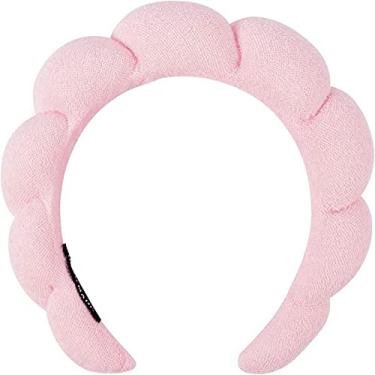 Imagem de LALAXAVA Faixa de cabelo feminina para spa – Faixa de cabelo rosa com esponja bufante para lavar o rosto e cabelo para cuidados com a pele, remoção de maquiagem, chuveiro – Tecido de pano macio e absorvente