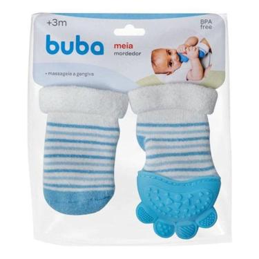 Imagem de Meia Com Mordedor Silicone Gengiva Bebê - Buba - Azul