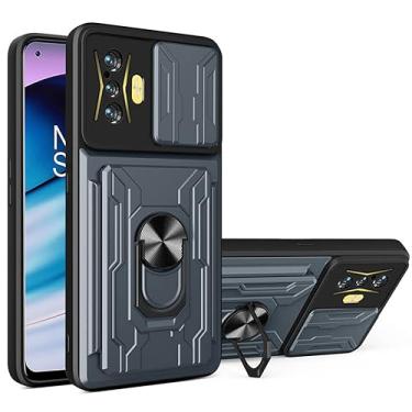 Imagem de CCSmall Capa para Xiaomi Poco F4 GT com suporte para cartão, capa de telefone de proteção resistente com anel magnético suporte capa de câmera deslizante para Xiaomi Poco F4 GT/Redmi K50 Gaming LJK