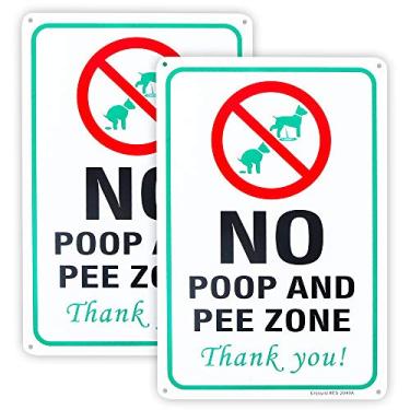 Imagem de Enjoyist Pacote com 2 placas de jardim para cães No Pee and Poop Zone, placa de alumínio de 30,5 cm x 20,3 cm 0,10 cm, sem ferrugem, alumínio protegido contra UV e à prova de intempéries