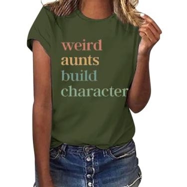 Imagem de Camisetas de gola redonda PKDong Weird Aunts Build Character Auntie Letter Printed Short Sleeve Fashion Shirts 2024 Camisetas casuais, Verde grama, P