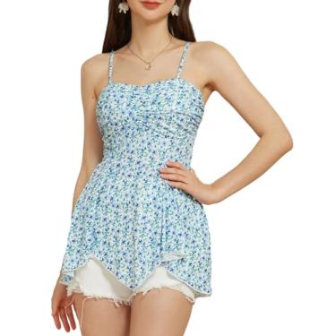 Imagem de GRACE KARIN Camisetas femininas de verão com alças finas, floral, sem mangas, bainha irregular, Floral azul, M