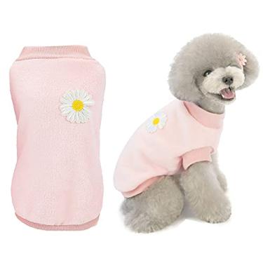 Imagem de Suéter para cachorro roupas de lã para cachorro suéter de lã quente de inverno camisola de moletom floral pijama suéter de lã para cães pequenos cães médios gato rosa G