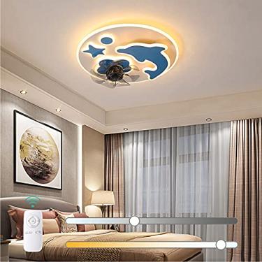 Imagem de Iluminação de teto para quarto infantil com ventilador e controle remoto Ventilador de teto LED regulável com luzes Desenhos em forma de golfinho Design Luz de teto Ventilador ajustável com