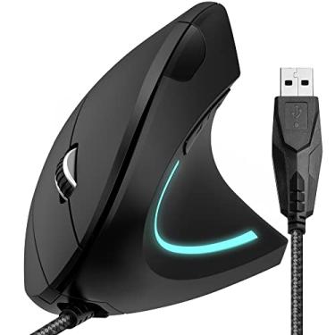 Imagem de Delton S12 Mouse ergonômico vertical com fio, 6 botões, 3 níveis de DPI ajustáveis (800/1200/1600) e roda de rolagem 3D, compatível com PC, laptop, Mac, Chromebook - preto