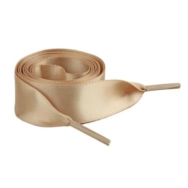 Imagem de 1Pair 2CM Width Flat Ribbon Shoe Laces Rubber Sneakers Silk Satin Shoelace Boot Shoelaces (Color : 11 Khaki, Size : 150cm)