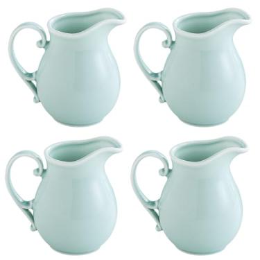 Imagem de TAMAYKIM Jarros de cerâmica de 293 ml, conjunto de jarra de creme com alça, cremes clássicos de porcelana verde menta para café, chá, leite, geléia, molhos, pacote com 4