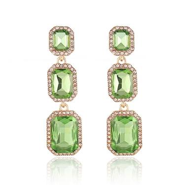 Imagem de Met-edianger Brincos clássicos vintage com strass, brincos pendentes de cristal, para noivas, retangulares, para mulheres e meninas, Zinco Aço inoxidável, Strass