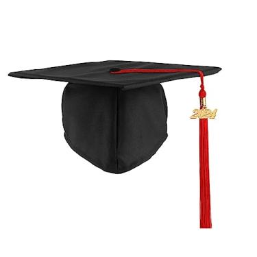 Imagem de UIALECG Boné unissex adulto preto fosco com borla vermelha 2024 para ensino médio e faculdade, 12 cores