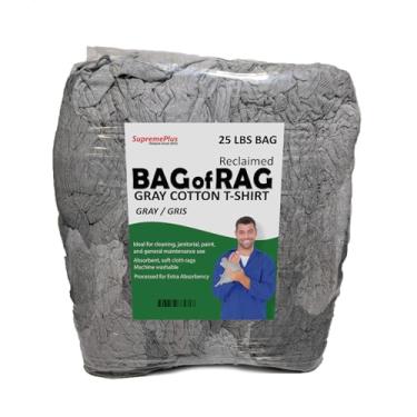 Imagem de SupremePlus Trapos de camiseta cinza - Compre um pano de limpeza a granel em uma bolsa, limpe manchas, graxa, tinta e automóvel com pano de fiapos 100% algodão (saco de 11,3 kg)