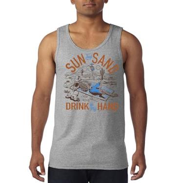 Imagem de Camiseta regata masculina Sun and Sand Drink in My Hand But its a Dry Heat Funny Skeleton Desert Summer Beach Vacation, Cinza, GG