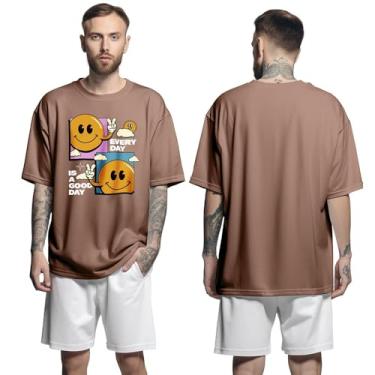 Imagem de Camisa Camiseta Oversized Streetwear Genuine Grit Masculina Larga 100% Algodão 30.1 Good Day - Marrom - P