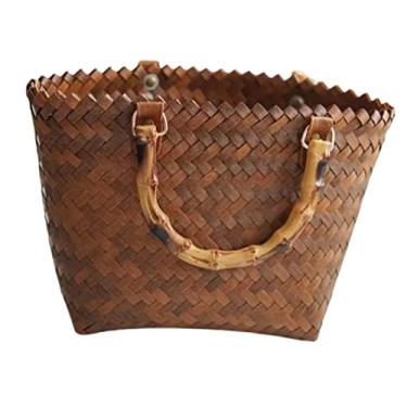 Imagem de Mochila de tecido crossbody para mulheres Sacolas de palha Bolsa transversal de corpo para mulheres Bolsa de tecido para mulheres Bolsa de palha com alça de bambu Plantador de lanche de salgueiro Bols