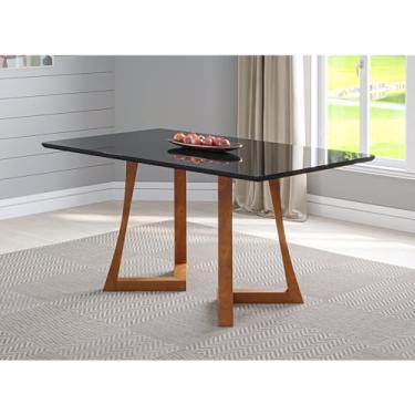 Imagem de Mesa 6 Lugares Madeira Maciça com Vidro Canto Arredondado 160x90cm Jantar Anna Ambar/Preto