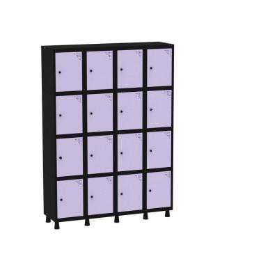 Imagem de Armário Guarda Volume Locker Roupeiro 16 Portas Aço GRP 504/16 Preto/Lilás