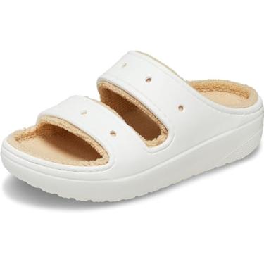 Imagem de Crocs Sandálias de toalha felpudas clássicas unissex para adultos, chinelos felpudos e chinelos, Branco/Shitake, 42
