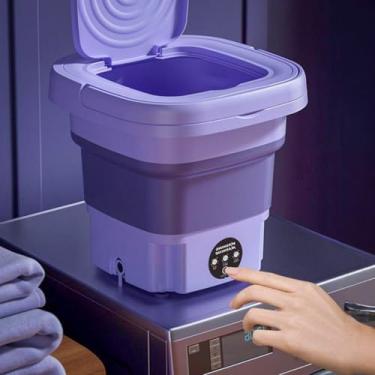 Imagem de Mini Máquina de Lavar Roupas Dobrável Portátil, 6,5 Litros, Compacta e Dobrável, Ideal para Viagens e Apartamentos (Lilás)