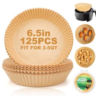Imagem de Forros de papel descartáveis para fritadeira a ar, 125 peças, forro de papel pergaminho de 16,5 cm para cesta de airfryer de 2 a 5 QT, forno, acessórios de micro-ondas