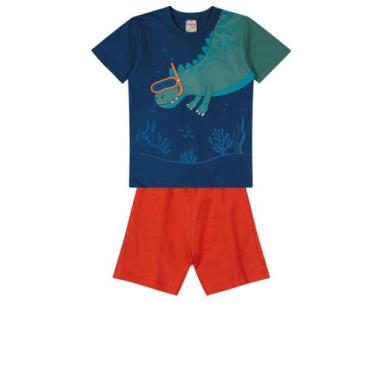 Imagem de Conjunto Infantil Brandili Camiseta Dino + Bermuda Lisa Menino 25372