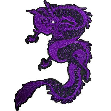 Imagem de Aplique bordado de dragão grande para costurar, 34 cm, adequado para jeans, jaquetas, roupas, bolsas (roxo)