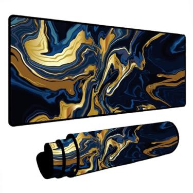 Imagem de Novo Mouse Pad Gamer Deskpad Speed Extra Grande Borda Costurada Profissional Varios Tamanhos - Liquid Dourado Azul (60x30)