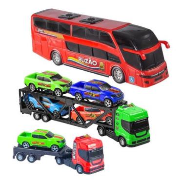 Imagem de Power Toys TECH - Kit 8 Brinquedos Caminhão Cegonha Ônibus Carrinhos Meninos