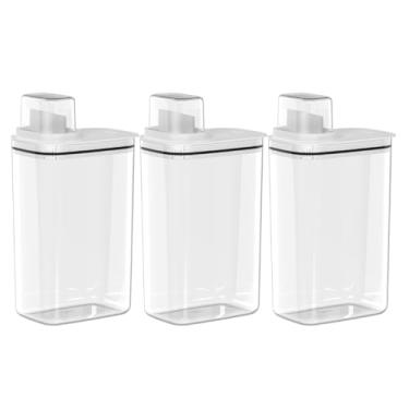 Imagem de Kit 3 Potes Herméticos 2,3 L, Copo Dosador, Porta Sabão Pó Líquido e Amaciante, Organizador de Lavanderia (Sem Personalização)