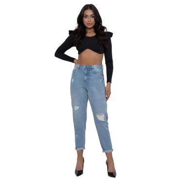 Imagem de Calça Jeans Feminina Boyfriend Cintura Alta Clara-Feminino