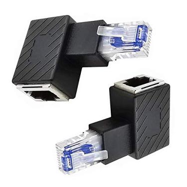 Imagem de Kework Pacote com 2 extensores de rede RJ45, conector adaptador de extensão de cabo macho para fêmea Ethernet LAN RJ45 de 90 graus para Cat5 Cat5e