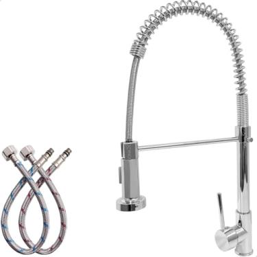 Imagem de Dona D Cor, Torneira De Cozinha Gourmet Flexível Cromada Inox 304 Misturador Monocomando Quente E Fria Bica Alta Torneira Com Arejador Pia Bancada Mesa