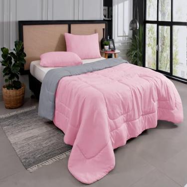 Imagem de Kit Edredom Casal Queen 3 Peças Margarida Cama Box Cor:Rosa e Cinza