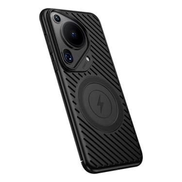 Imagem de HAO RIYLN Capa magnética para Huawei Pura 70 Ultra/70 Pro +/70 Pro/70, capa fina fina de policarbonato com radiação de calor oca traseira com proteção contra quedas, preta, 70