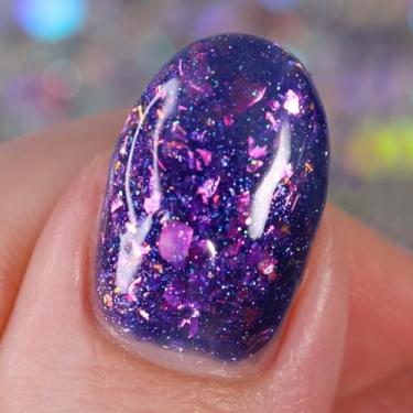 Imagem de Whats Up Nails - Early Night Nail Polish Blue Base with Small Blue Flash Reflective Glitter Shimmer and Pink to Green Iridescent Shimmer Lacquer Varnish Made in USA 21 free Cruelty Free Vegan Clean