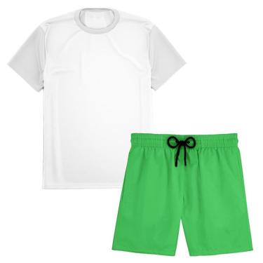 Imagem de Kit Short Praia Academia Passeio Treino Verde + Camiseta Manga Curta Masculina-Masculino