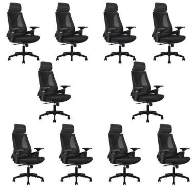 Imagem de Kit 10 Cadeiras Office Diretor Toledo com Apoia Cabeça e Braços 3d Nr17 Preto